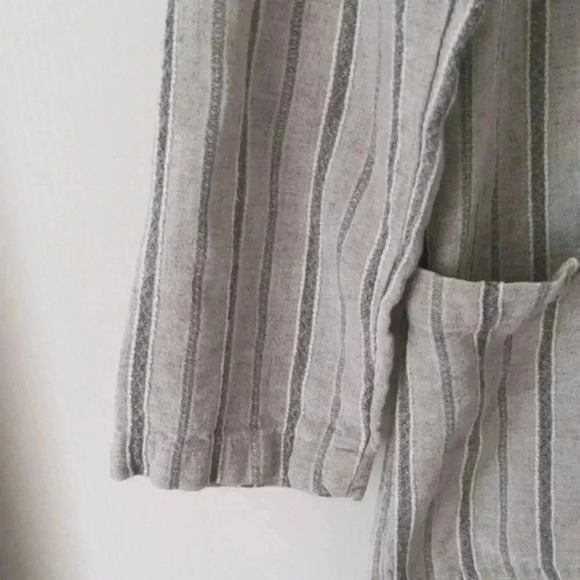 Vintage Women Small Johnny Was Shirt Jacket Gray Cream Striped Linen Casual - Picture 4 of 8